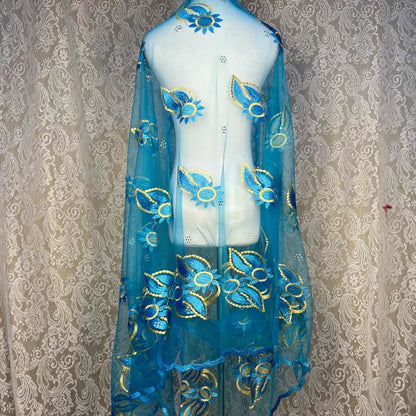 On Sale 2025 New African Net Hijab Scarf for Muslim Women African Dubai Islam Headscarf Embroidery Shawls Voile