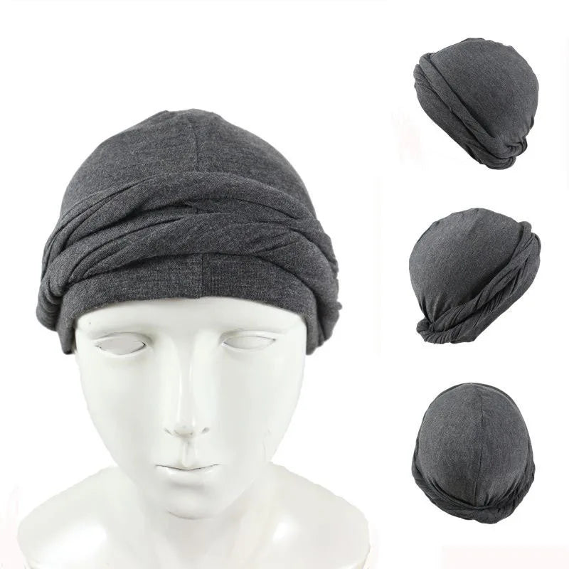 2022 New Elastic Men's Turban Hat Satin Lining Stretchy Men Bandana Indian Cap Fashion Male Hip Hop Caps Headband Biker Headwrap