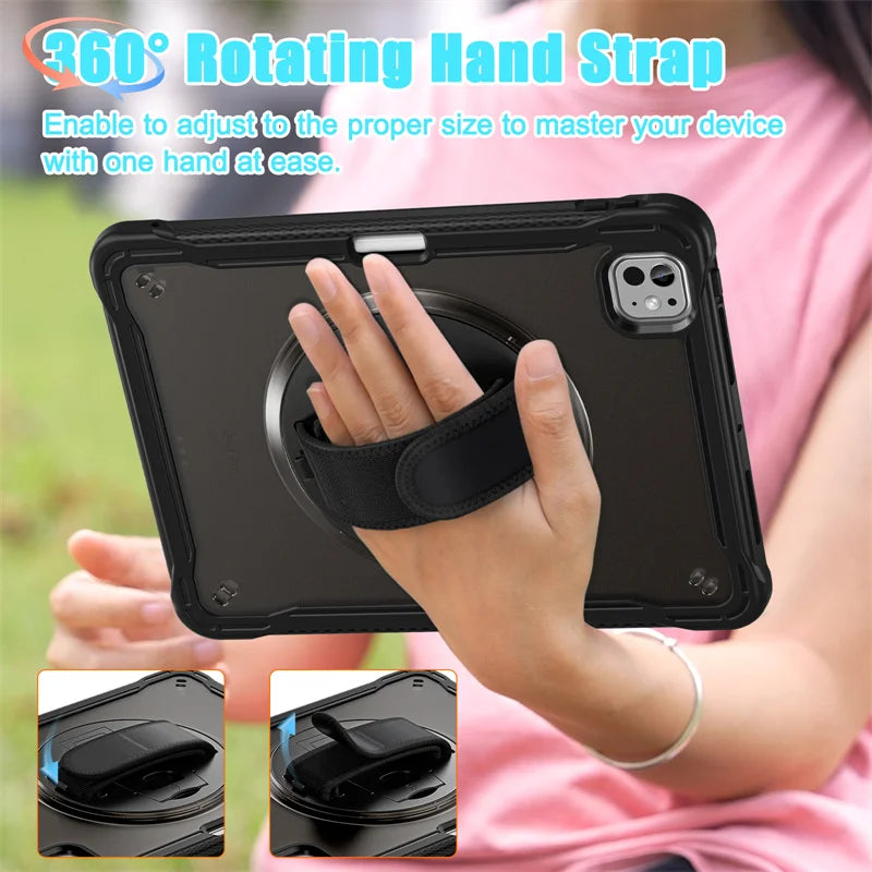 For iPad Pro 11 12.9 13 inch 2024 Case Shockproof Cover iPad Air 11 4th 5th 10 10th 10.9 10.2 9/8/7th 11th Generation Case+Strap