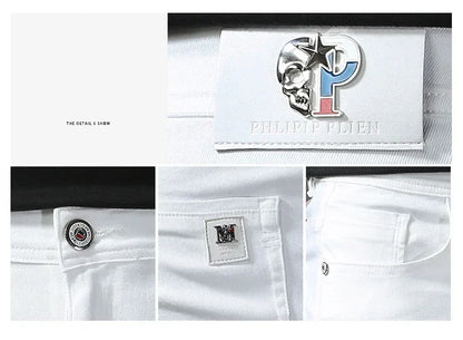 2026 Spring New Men Slim Jeans 98% Cotton White Stretch Straight Casual Fashion Pencil Pants High Quality Trousers Male Clothes