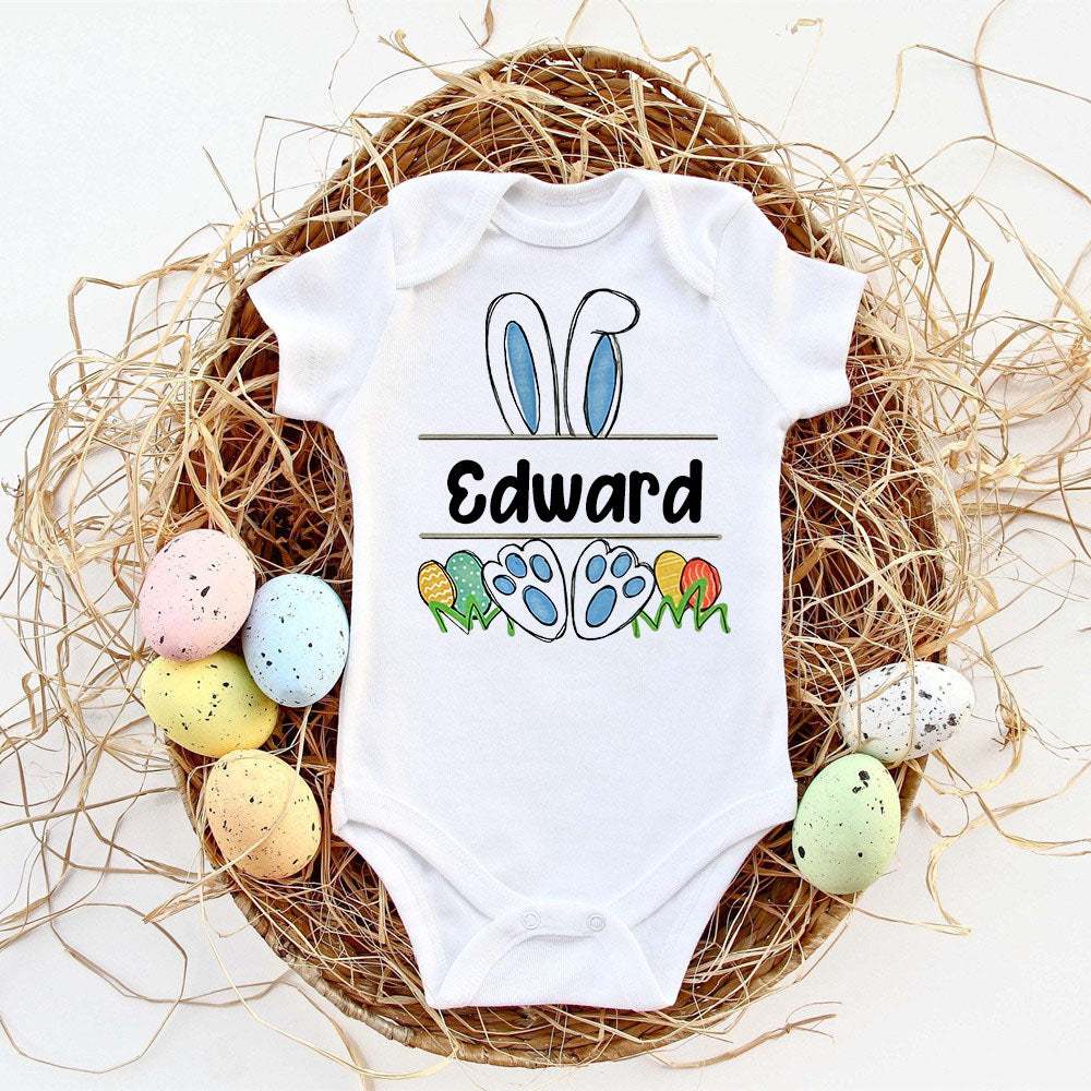 Custom Name Baby Easter Bodysuits Personalised Bunny Newborn Clothes Boys Girls Long Sleeve Jumpsuit Easter Party Infant Outfits