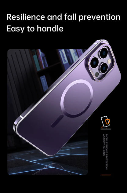 For iphone 16 15 Pro Max Case Raw Titanium Magnetic MagSafe wireless charge Metal frosting Original color protective back cover