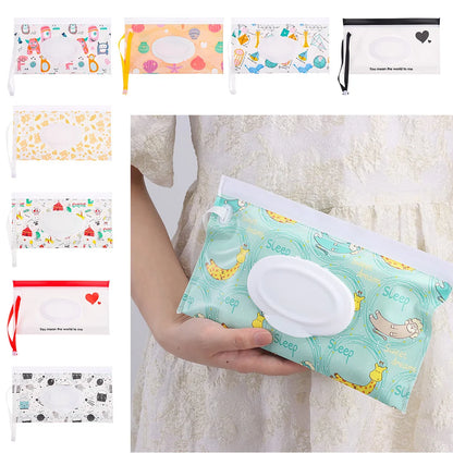 Cute EVA Baby Wet Wipe Pouch Wipes Holder Case Flip Cover Snap-Strap Reusable Refillable Wet Wipe Bag Outdoor Home Tissue Box