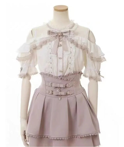 Japanese Sweet Lolita Style Mini Skirt Women Retro Elegant Lace Bandage Party Cake Skirts Female Gothic Y2k Metal Buckle Skirts