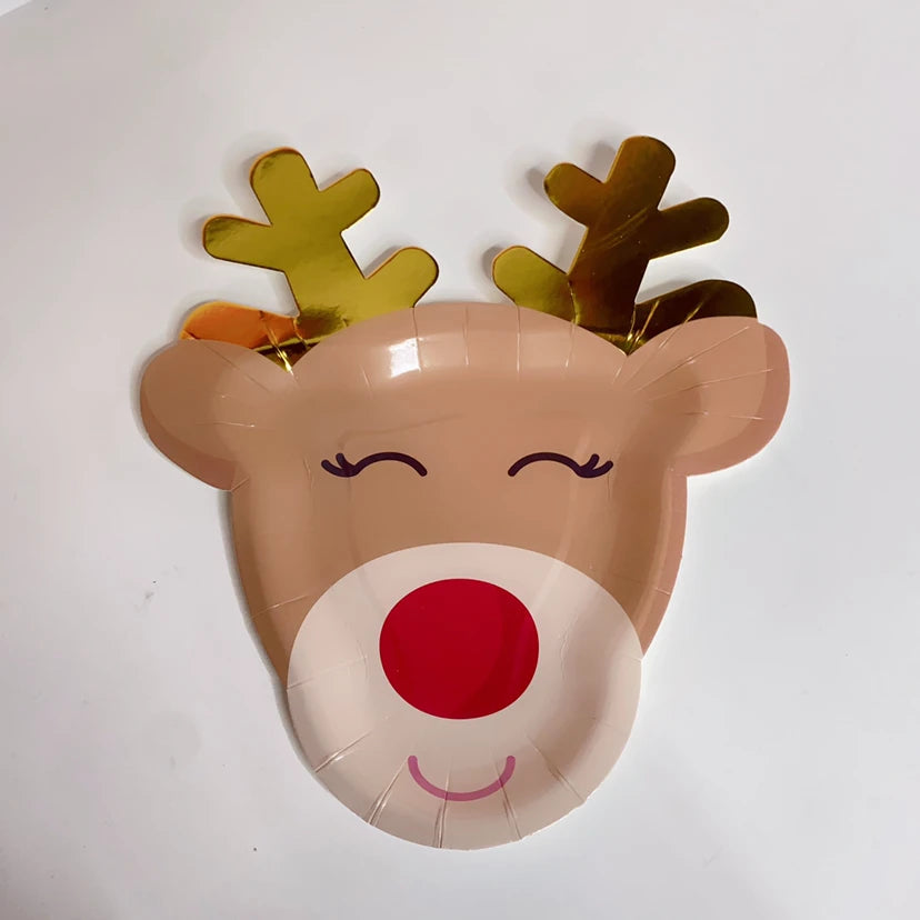 2026 Christmas Party Disposable Tableware Cartoon Bronzing Deer Pattern Plates Cups Santa Claus Napkin Merry Christmas Supplies