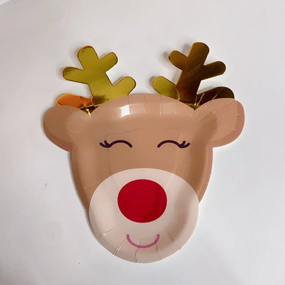 2026 Christmas Party Disposable Tableware Cartoon Bronzing Deer Pattern Plates Cups Santa Claus Napkin Merry Christmas Supplies
