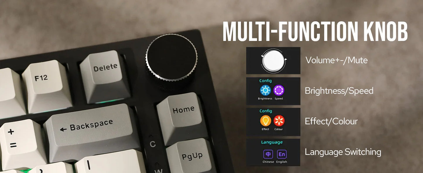 Ajazz AK820 Pro 75% Gasket-mounted Bluetooth 5.1/2.4G Wireless & Wired Mechanical Keyboard with TFT Screen for Gaming