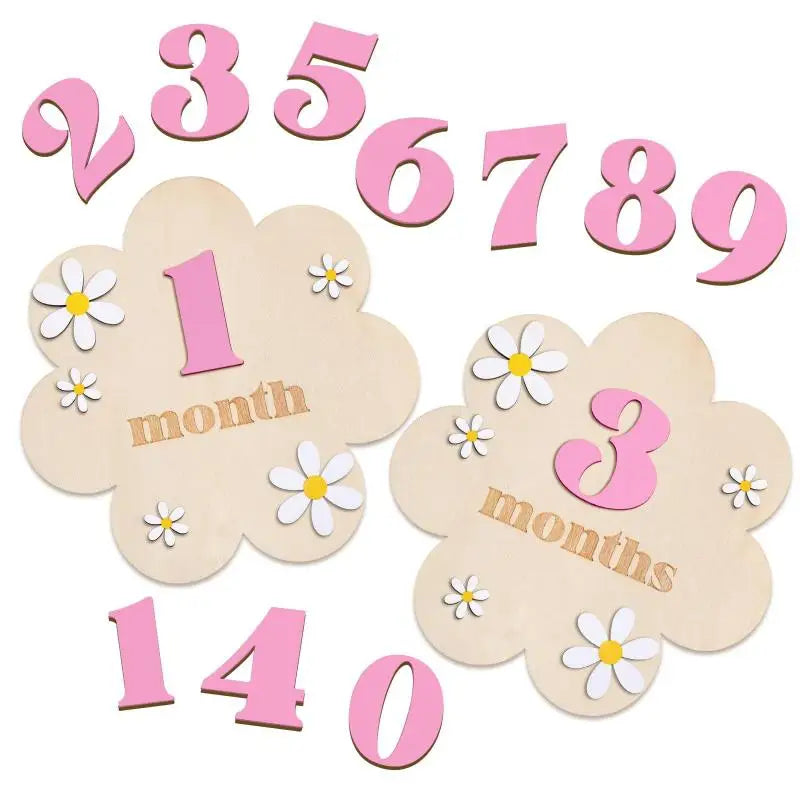 HUA HUA Wooden Baby Monthly Milestone Cards Flowers Double Sides Number Month Girls Boys Newborn Photography Props Accessories