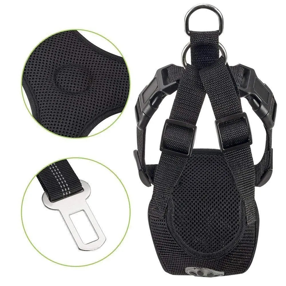 Dog Safety Vest Harness with Seatbelt, Dog Car Harness Seat Belt Adjustable Pet Harnesses Double Breathable Mesh Fabric with Car