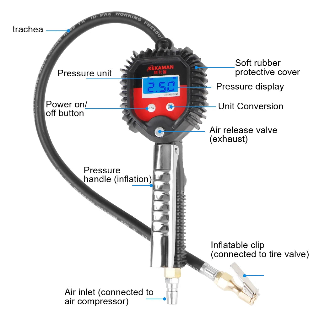 Digital Display Tire Pressure Gauge Auto Accessories High-precision Monitoring Inflation Gun Universal Car Tire Manometro