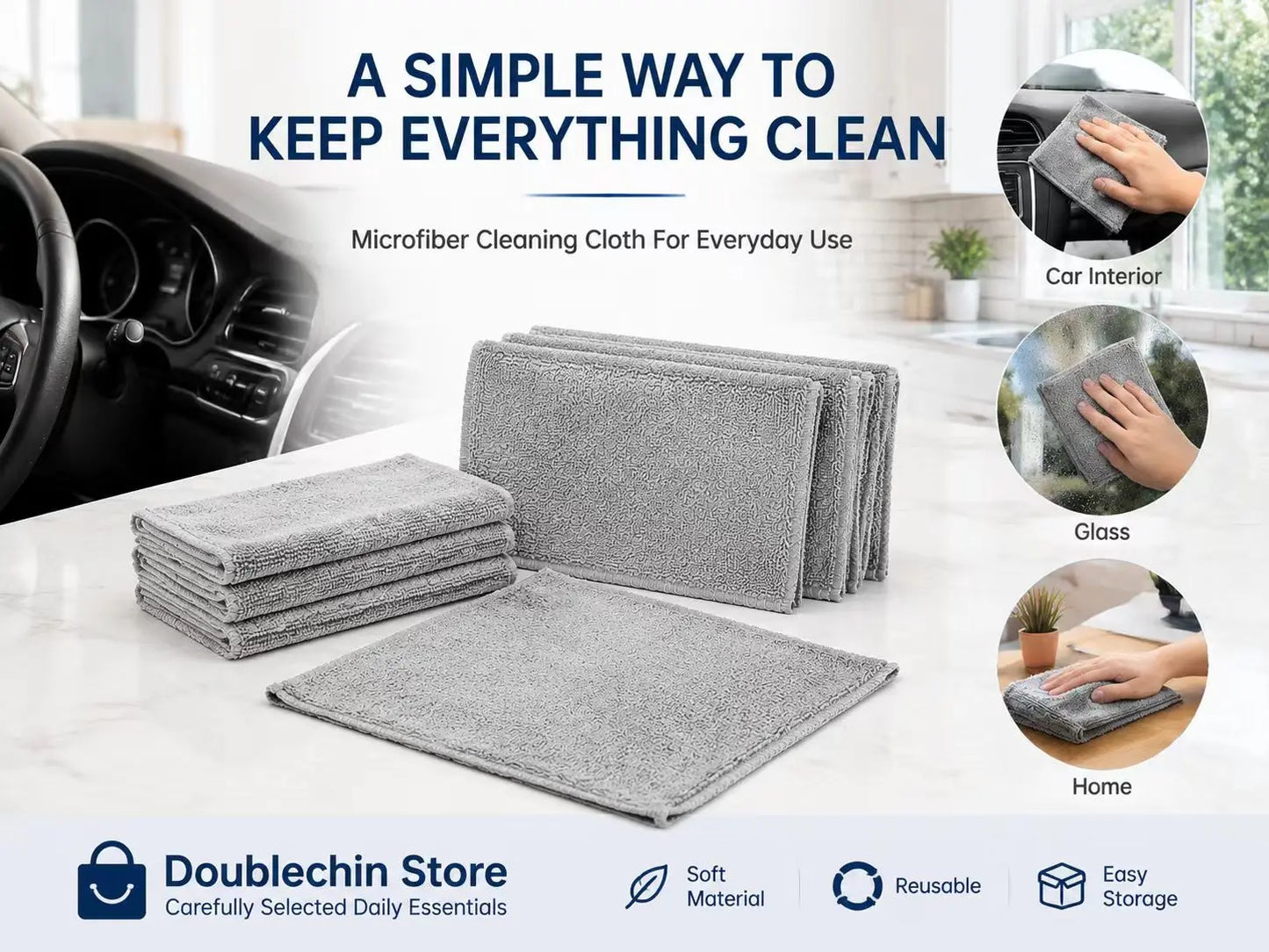 Soft Lint-Free Microfiber Cleaning Cloths, Reusable Cleaning Cloths for Car Interior Glass Kitchen Home - 5/10/20/50 Pcs