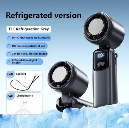 New Ice Cooling Handheld Fan 100 Speeds Turbo Portable USB Desk Fan Foldable/Hangable for Outdoor Fast Chill Ice Compress