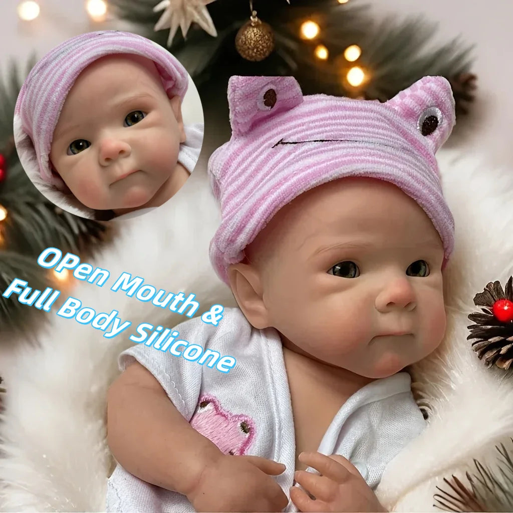 13Inch Bettie Silicone Reborn Doll With Open Mouth & 2 Sets Clothes Handmade Painted Skin Waterproof Reborn Doll