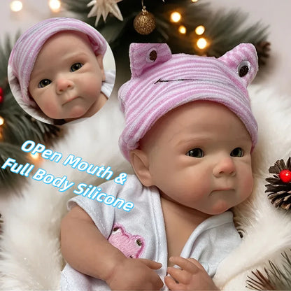 13Inch Bettie Silicone Reborn Doll With Open Mouth & 2 Sets Clothes Handmade Painted Skin Waterproof Reborn Doll