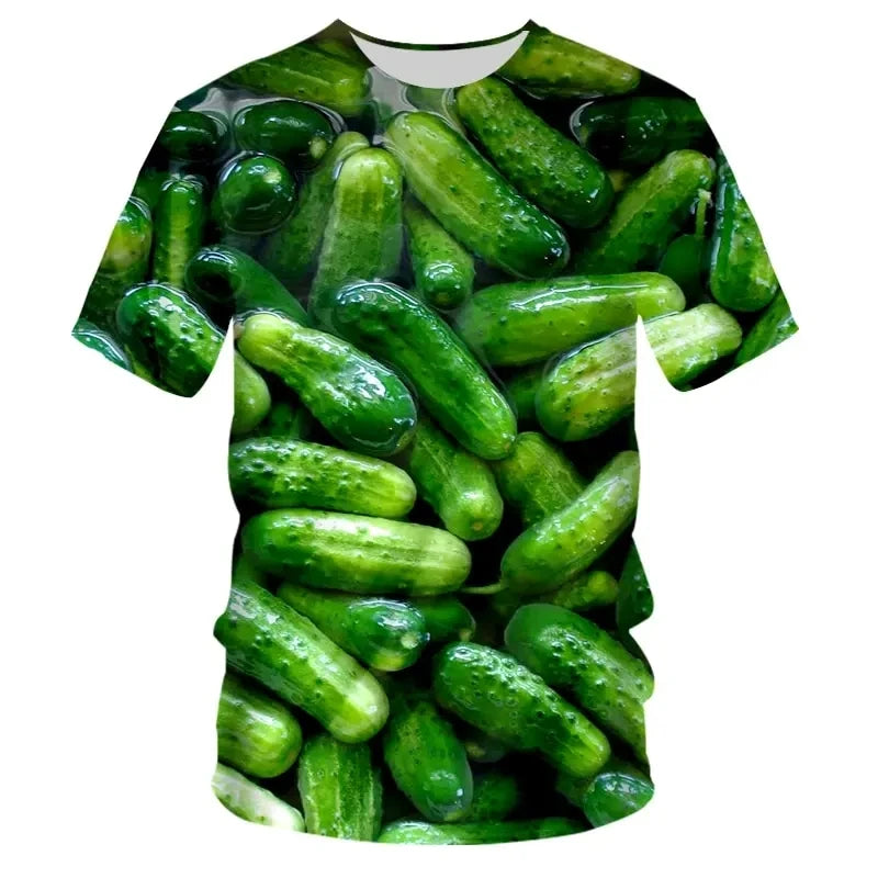 Fashionable New Fun Fresh Fruit Pattern Printed Men's T-shirt Summer Popular Harajuku Personalized Round Neck Comfortable Short