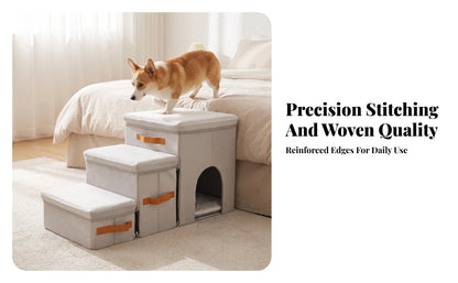 Pet Stairs with House Portable Pet Stairs with Storage Dog Steps with Storage Sturdy Furniture Cozy for Small Dogs, Sofa, Bed