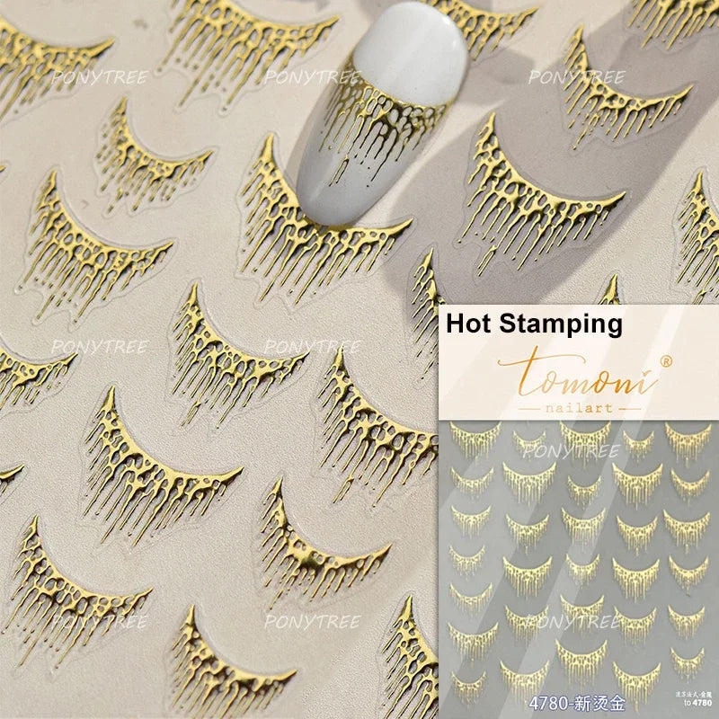 5D Gold Stamped Silver Sun Stars Snake Nail Art Stickers Totems Reliefs Self Adhesive Dark Chinese Style Manicure Decals