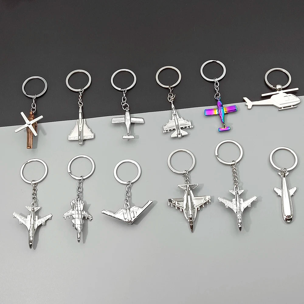 Air Plane Model Fighter Keychains Metal Cool Airplane Keyring Pendant Car Motorcycle Bag Key Chain Ring for Men Creative Gift