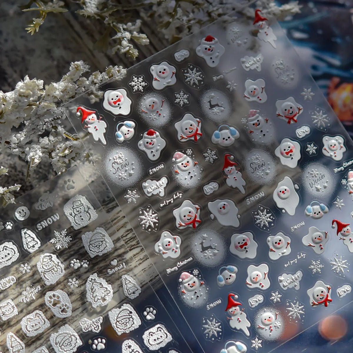 5D Embossed Mini Snowman Snow Nail Decorations Stickers Self Adhesive Nail Stickers Winter Christmas Nail Art Accessories Decals