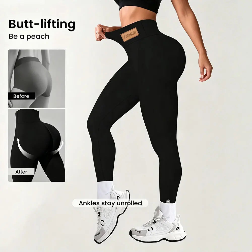 Solid Black High Waist Leggings for Women High Elastic Tummy Control Butt Lifting Slim Fit Yoga Ready Casual Daily Trousers Fres
