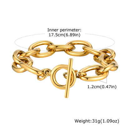 Chunky Bold Toggle Bracelets for Women, Stainless Steel OT Buckle Link Chain Bracelet Gold Plated Tarnish Free