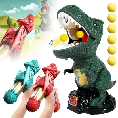 Kids Dinosaur Shooting Toy Gun 360 Degree Omni Rotatable Mist Spray Design Air Popper Soft EVA Ball Blaster Educational Parent-Child Battle Play Toy for Home Backyard Party