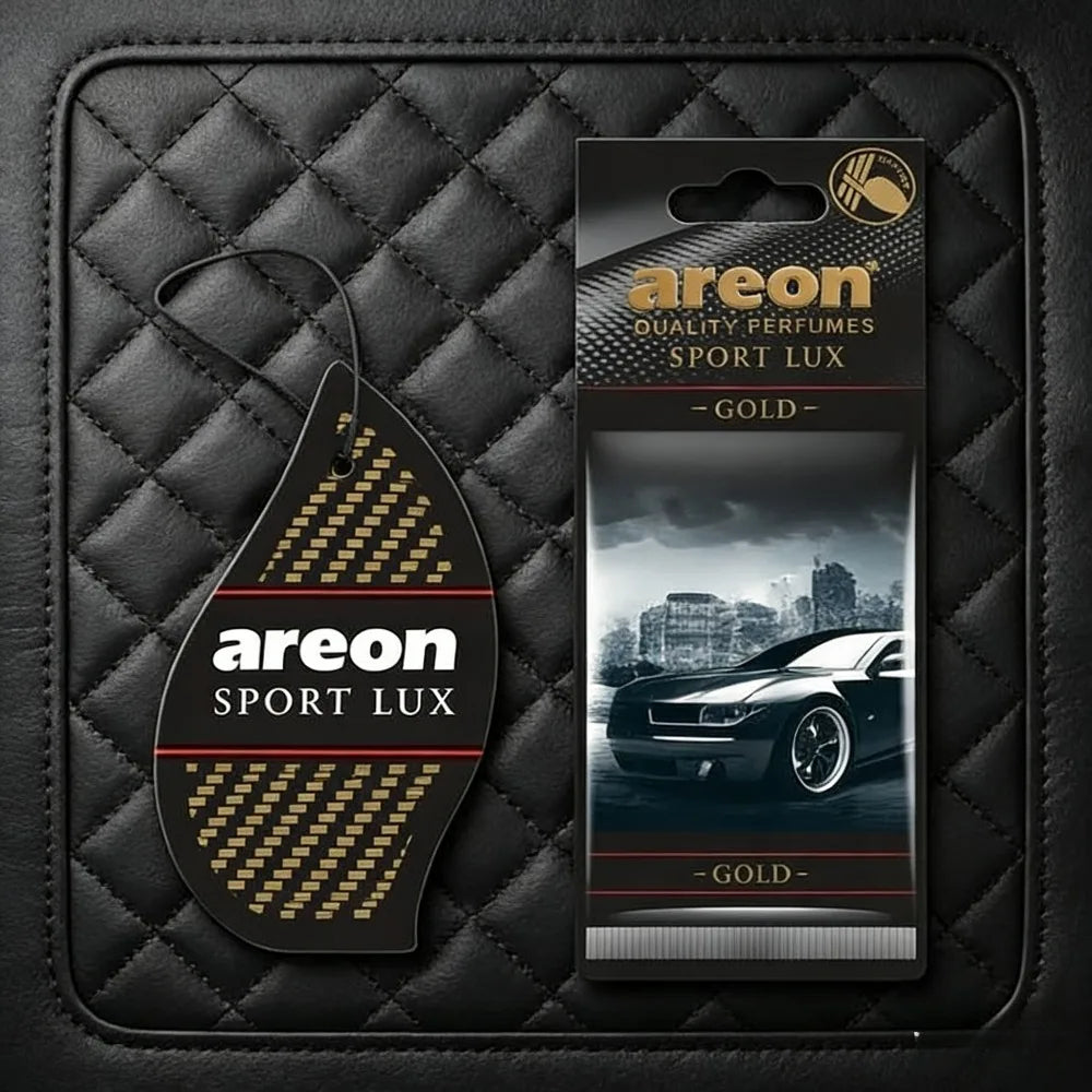 Areon Sport Lux gold Hanging Car Air Freshener Long-Lasting Odor Eliminator for Home Premium Carbon Fiber Design Auto Perfume