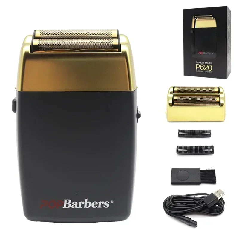 New 11000 RPM 7W Pop Barbers P620 Professional Electric Men's Beard Trimmer Double Foil Shaver Electric Shaver USB Hair Clipper