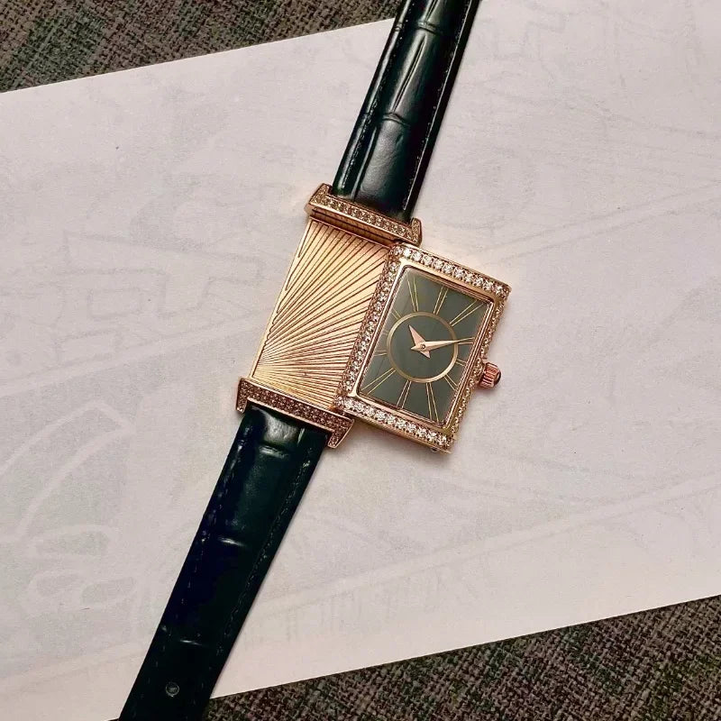 2025 Hot Sale Retro Niche Temperament Slide Design Leather Quartz Square Exquisite and Versatile Digital Watch 21mm