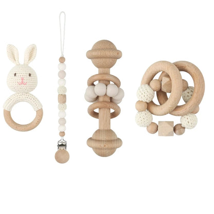Baby Pacifier Clip Crochet Koalas Handbell Rattle Doll Teether Pacifier Chain Clips Set Dummy Chain Cartoon Teething Toy