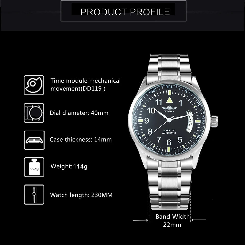 WINNER Business Automatic Watch for Men Calendar Window Fashion Black Dial Fashion Leather Strap Luxury Brand Mechanical Watches