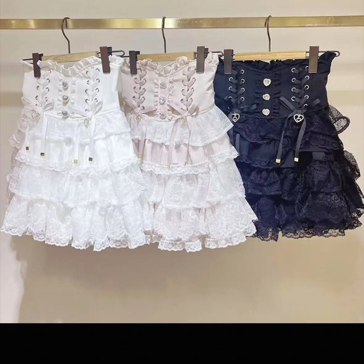 Japanese Sweet Lolita Style Mini Skirt Women Retro Elegant Lace Bandage Party Cake Skirts Female Gothic Y2k Metal Buckle Skirts