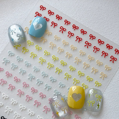 Embossed Colorful Bows Nail Art Stickers Sweet Laser Gold Silver Bowkonts Self Adhesive Nail Art Stickers Decoration Decals DIY