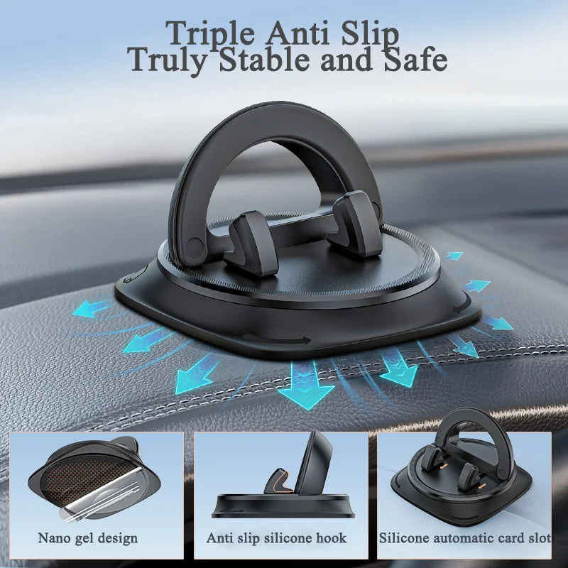 Dashboard Car Phone Holder 360° Rotation Universal Car Phone Mount With Non-Slip Silicone Replacement Tools For Smartphone