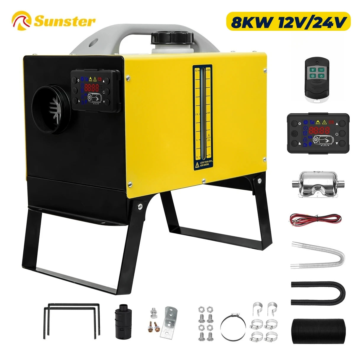 8KW Diesel Night Heater 12V/24V Diesel Air Heater Car Parking Heater With 24 Timer/Display/Silencers For Tent Boat Factory Home