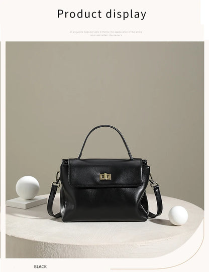 Genuine Leather Top Handle Crossbody Bag for Women Vintage Oil Wax Leather Shoulder Bag Small Luxury Designer Satchel Handbag