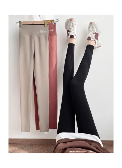 BIVIGAOS Women's Autumn Winter High Waist DE Velvet Leggings Thick Spontaneous Hot Warm Leggings Slim Elastic Leggings