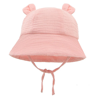 Baby Cotton Sun Hat New Children Outdoor Rabbit Ear Beach Caps Boy Girl Print Panama Hat Unisex Beach Bucket Hat For 3-12 Months