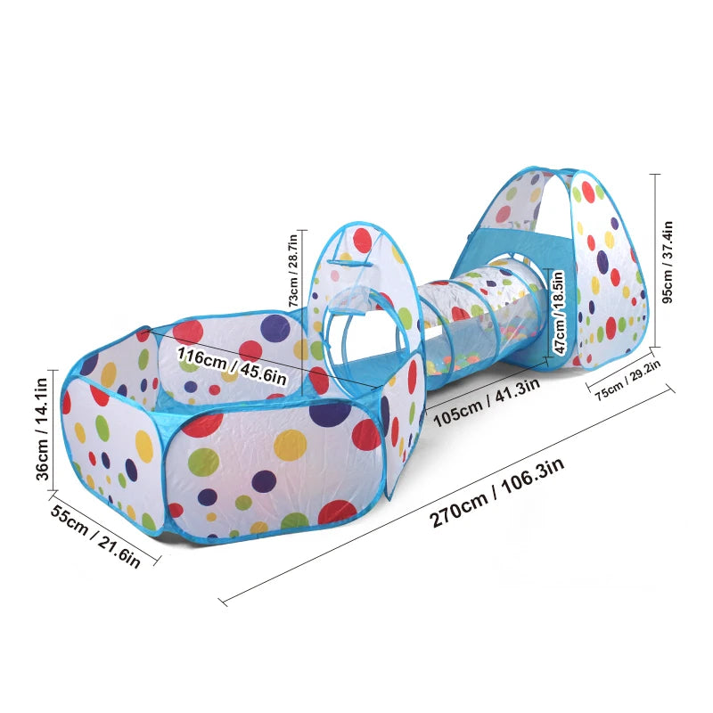 Children's Play Tent, Toy Ball Pool - Play Tunnel - Triangular Tent, Polka Dot Design, Outdoor Leisure Toy Playhouse, Portable Toy Castle Tent, Fun Pop-Up Toy Playpen, Ideal Holiday Gift for Kids, Christmas and Halloween Gift
