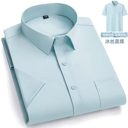 New Anti-Wrinkle Men Shirts Short Sleeves Dress Shirts For Men Slim Fit Camisa Social Business Blouse Pocket White Shirt S-7XL