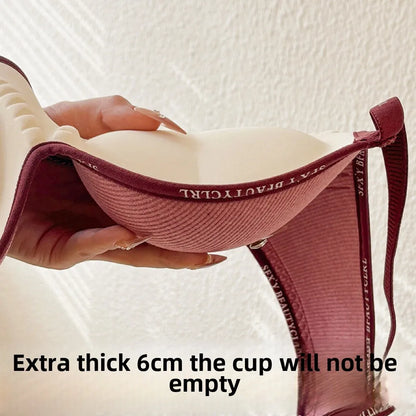 6cm Thickened Push-Up Bra for Small Chest Wireless No Steel Ring Letter Print Adjustable Straps Anti-Slip Pads Seamless Lingerie
