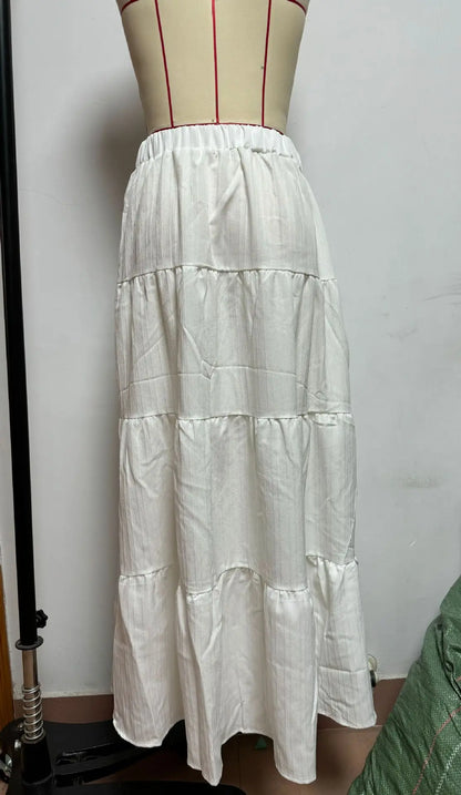 European and American Cross-Border New Style Wish Spring and Summer Women's Skirts, Tie-Strap Spliced Flared Skirts, Loose Long