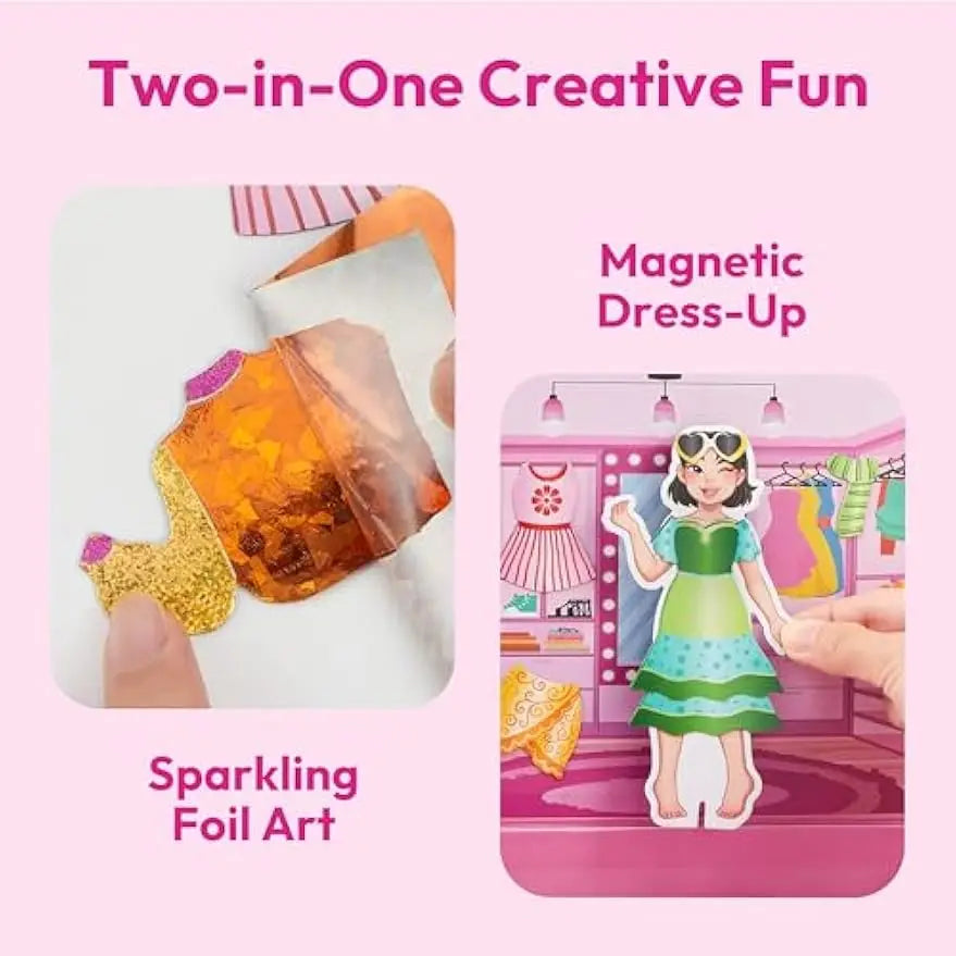 Joyfy Foil Magnet Dress-Up Kit 2-in-1 Fashion DIY Craft for Kids Paper Dolls Travel Activity Birthday Gifts with Display Box