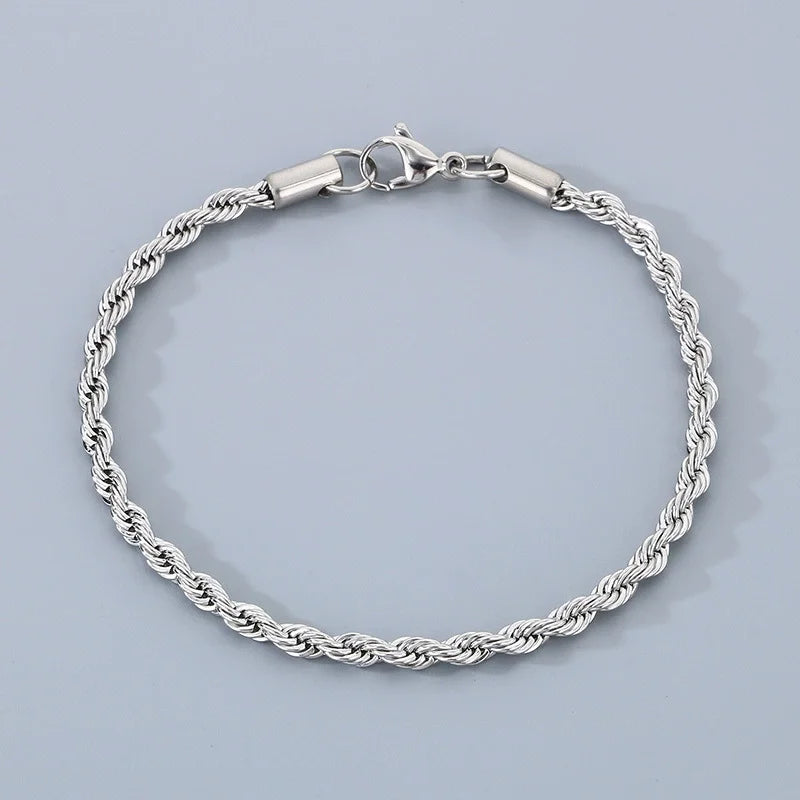 18K Gold 925 Sterling Silver 4MM Chain Bracelets For Men Women Unisex Simple Charm Bracelet Wedding Party Gift 20cm 8in