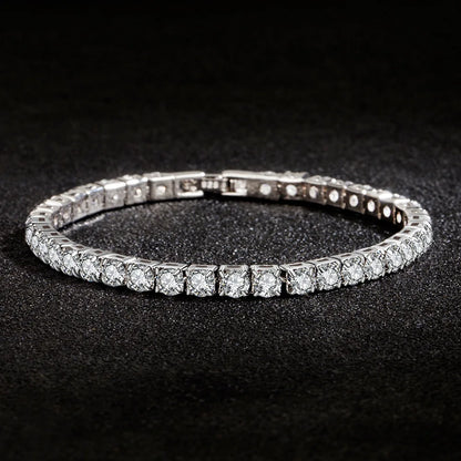 S925 Sterling Silver Bracelet Zirconia Tennis Ball Women Fashion Simple Engagement Wedding Charm Jewelry 4mm 16-20cm
