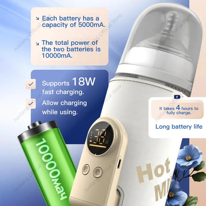 JUSTLANG 10000mAh Baby Bottle Warmer 5 Heat Level Multifunction Breast Milk Warmer Accurate Temperature Control Baby Bottle Heat