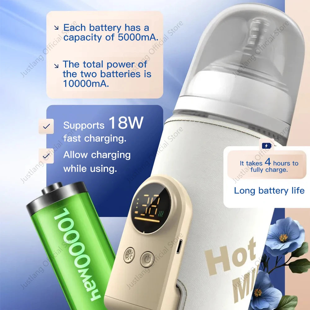 JUSTLANG 10000mAh Baby Bottle Warmer 5 Heat Level Multifunction Breast Milk Warmer Accurate Temperature Control Baby Bottle Heat