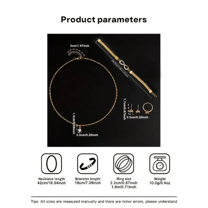 6PCS Women Watch Jewelry Set - Fashion Quartz Watch + Crystal Infinity Bracelet Necklace Earring Ring for Ladies（Without Box）