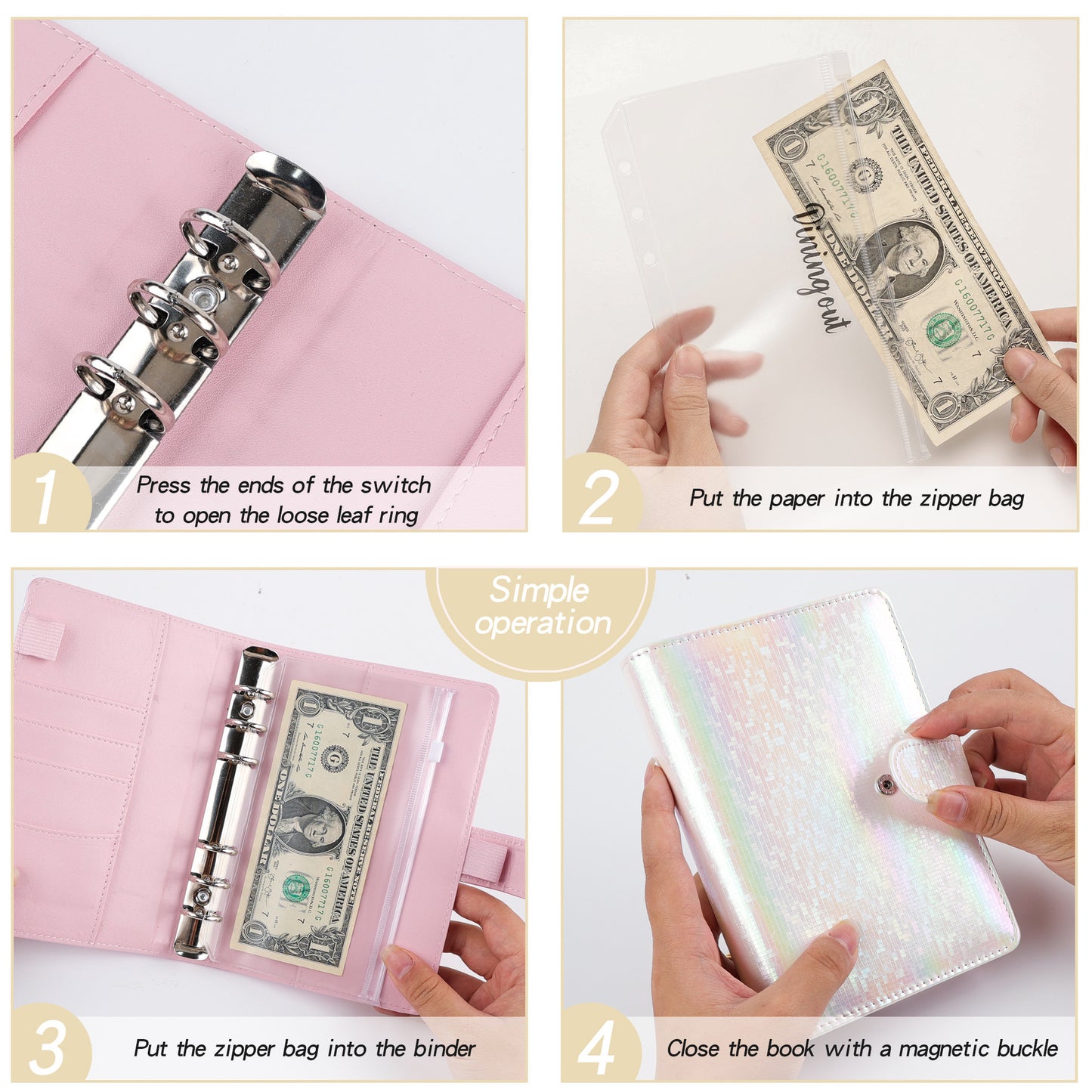 NEW A6 Money Budget Planner Binder With Zipper Envelopes, Cash Envelopes For Budgeting, Money Organizer For A6 Cash Budget Binde
