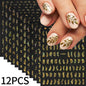 12Pcs 3D Gold Exquisite Flower Leaf Nail Art Stickers Metallic Floral Leaves Self-Adhesive Nail Decals DIY Retro Manicure Decor